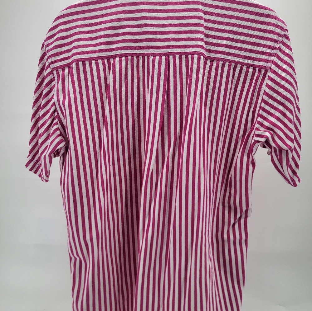 Vintage A.M.I. Womens Size Small Pink White Striped Button Up Short Sleeve Shirt - Picture 8 of 8